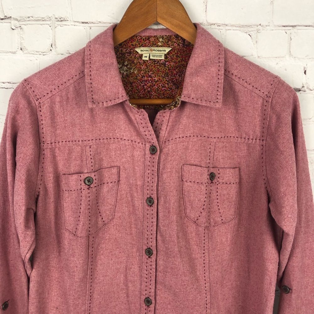 Royal Robbins Pink Flower Button Up Women's Sz Medium